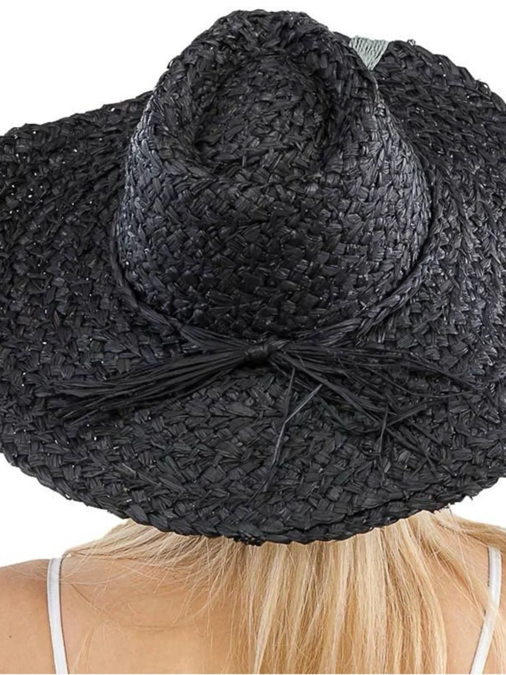 NWT Black Hat Sun raffia 100% paper hand Stitching‎ details OS rancher floppy